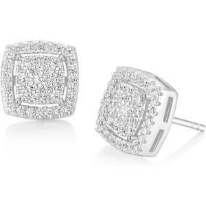 TRUMIUM Stud Earrings for Men Women Silver Gold Plated Layered Iced Out Sterling Silver Cz Earrings Hypoallergenic(Square-Silver)