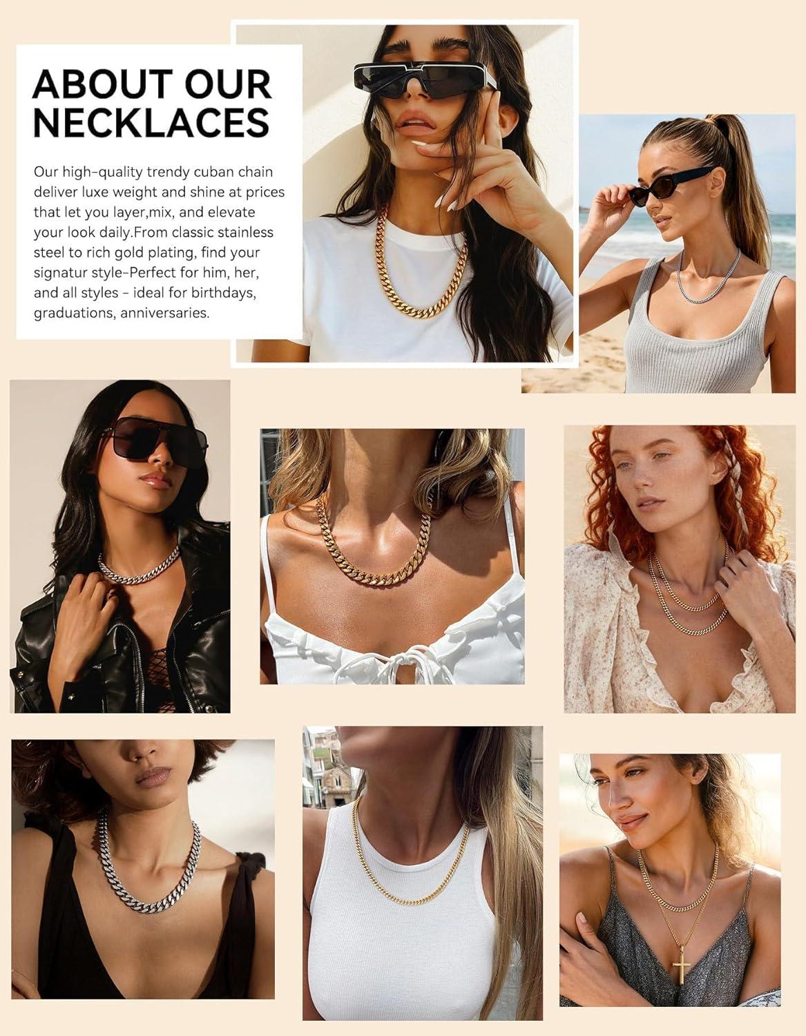 imageChainsHouse Chunky Cuban Link Chain Necklace for Women Stainless Steel Gold Chain Necklace 51214mm Width Hip Hop Cuban Chain Choker for Women Men Jewelry GiftsCGold 14mm