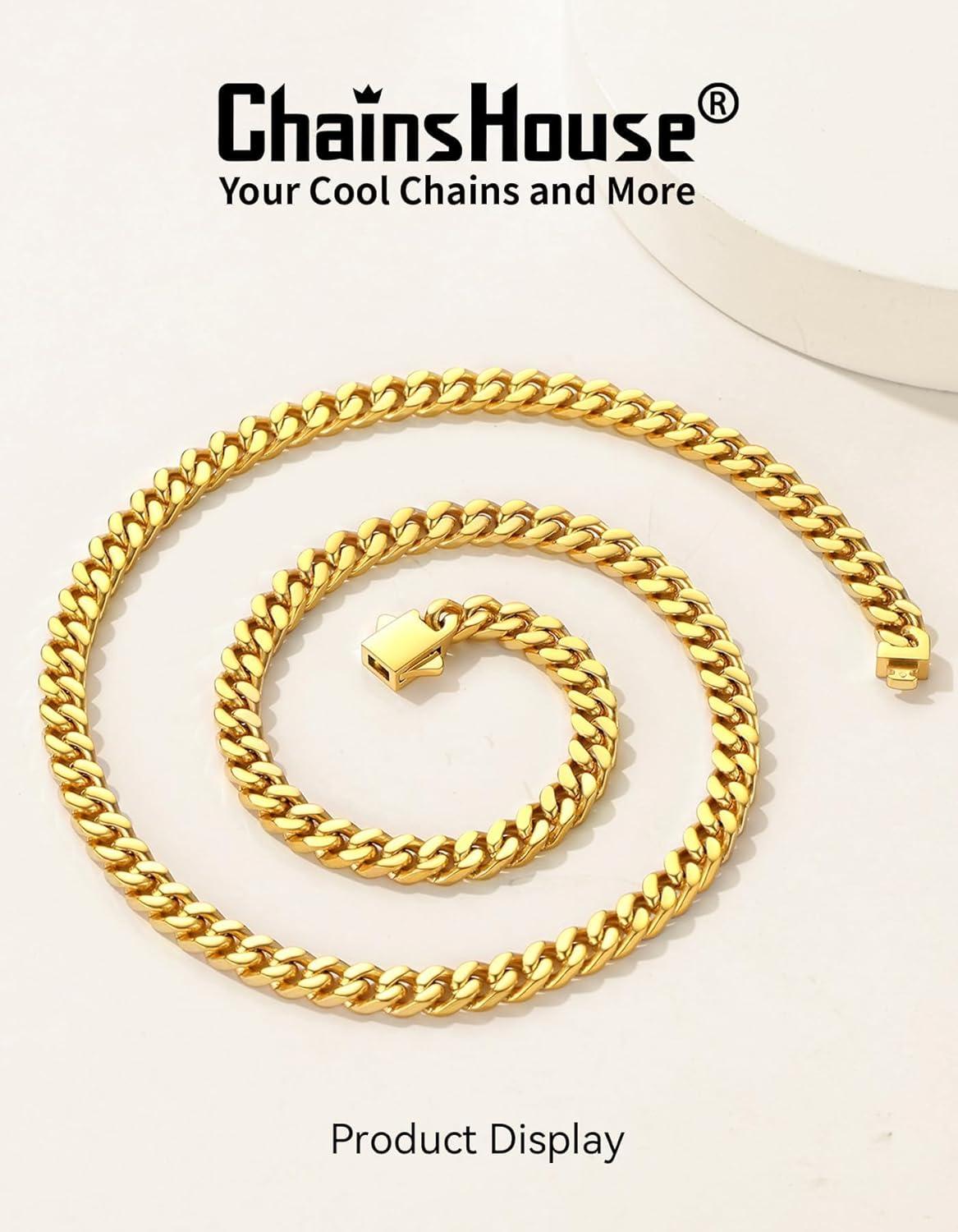 imageChainsHouse Chunky Cuban Link Chain Necklace for Women Stainless Steel Gold Chain Necklace 51214mm Width Hip Hop Cuban Chain Choker for Women Men Jewelry GiftsAGold 5mm