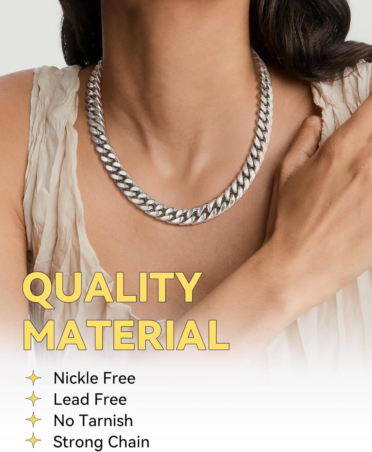 imageChainsHouse Chunky Cuban Link Chain Necklace for Women Stainless Steel Gold Chain Necklace 51214mm Width Hip Hop Cuban Chain Choker for Women Men Jewelry GiftsESteel 12mm