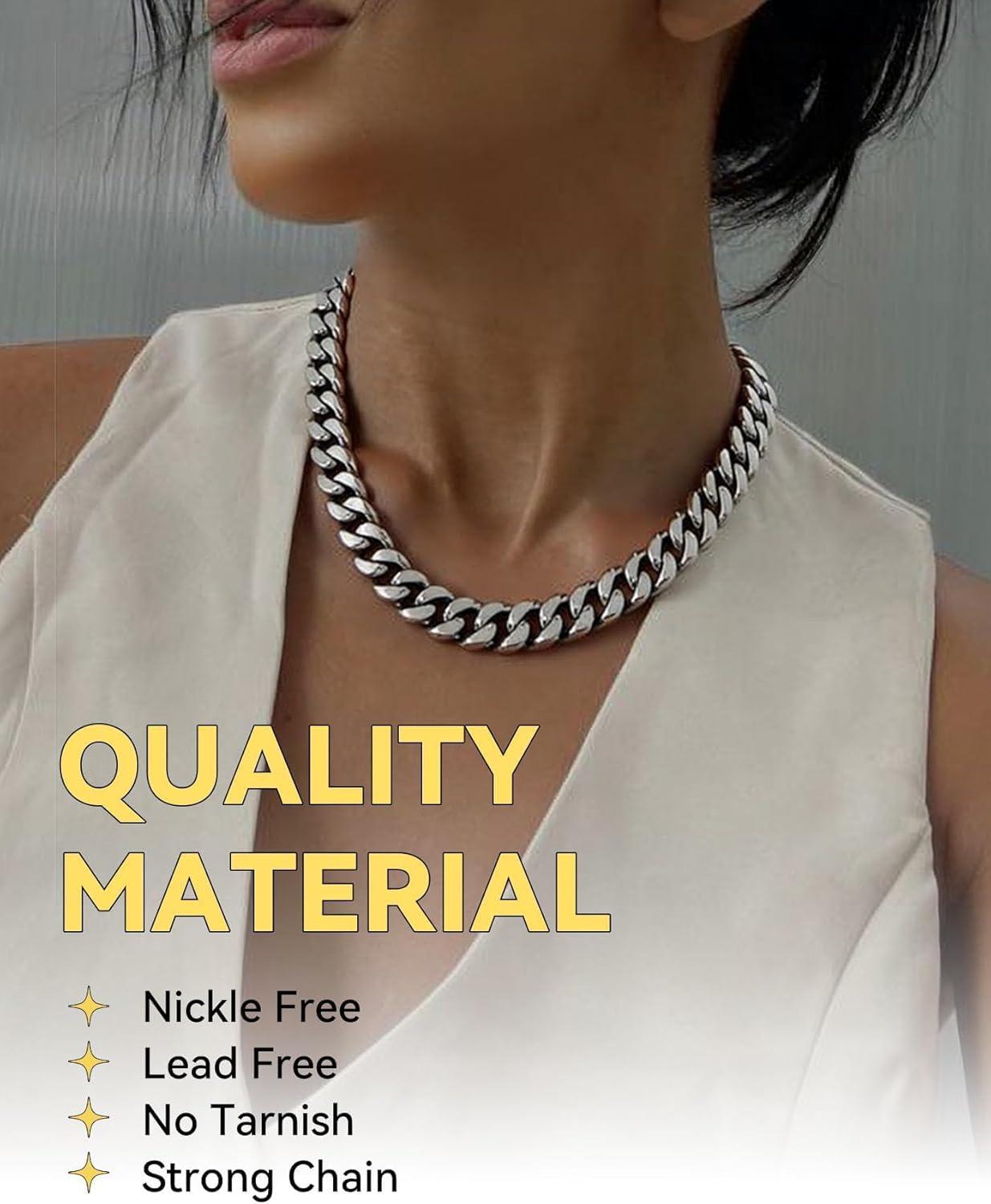 imageChainsHouse Chunky Cuban Link Chain Necklace for Women Stainless Steel Gold Chain Necklace 51214mm Width Hip Hop Cuban Chain Choker for Women Men Jewelry GiftsFSteel 14mm