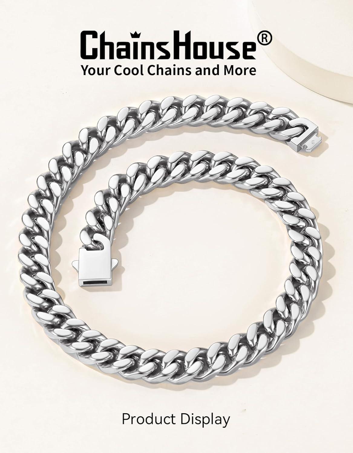 imageChainsHouse Chunky Cuban Link Chain Necklace for Women Stainless Steel Gold Chain Necklace 51214mm Width Hip Hop Cuban Chain Choker for Women Men Jewelry GiftsESteel 12mm