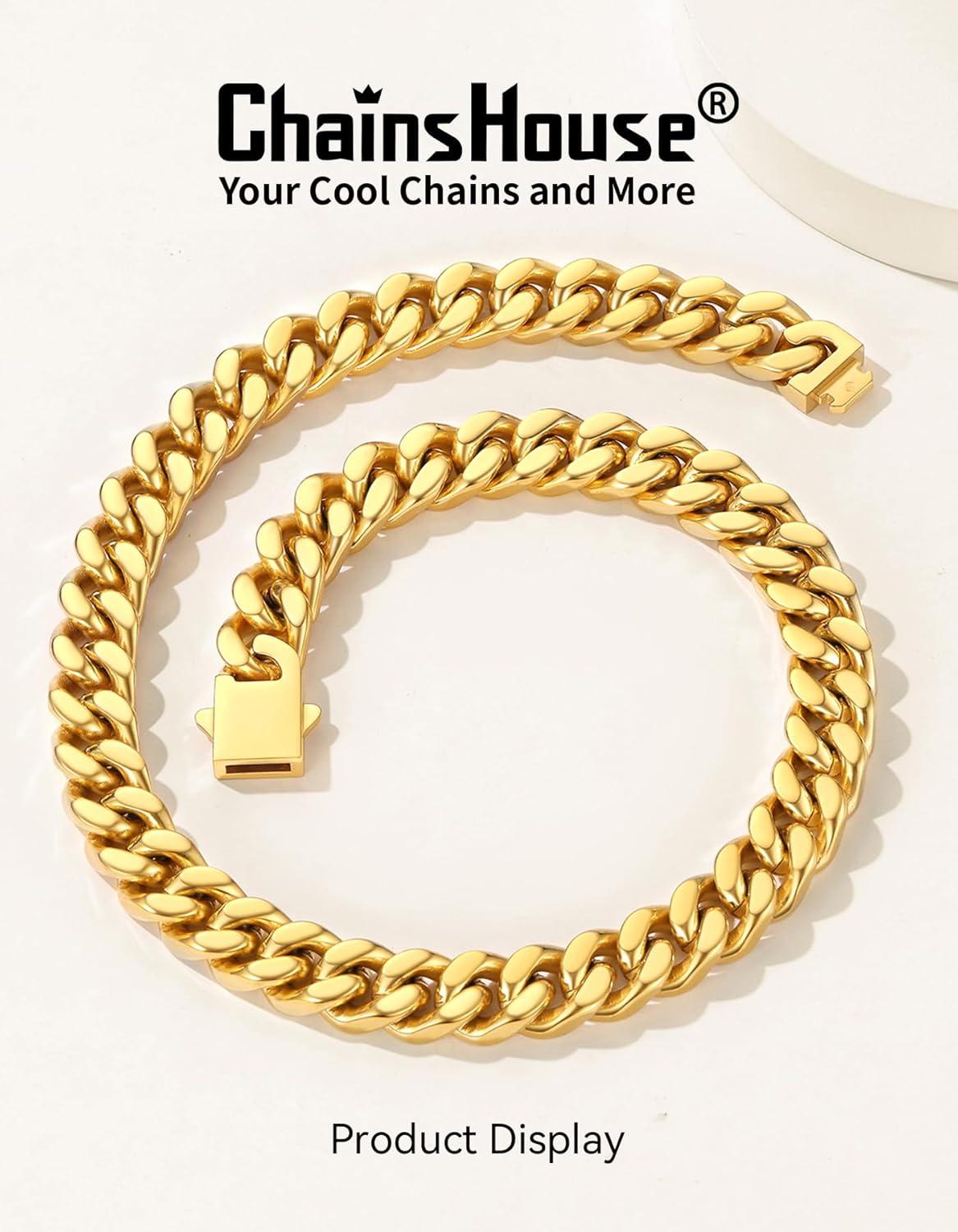 imageChainsHouse Chunky Cuban Link Chain Necklace for Women Stainless Steel Gold Chain Necklace 51214mm Width Hip Hop Cuban Chain Choker for Women Men Jewelry GiftsBGold 12mm