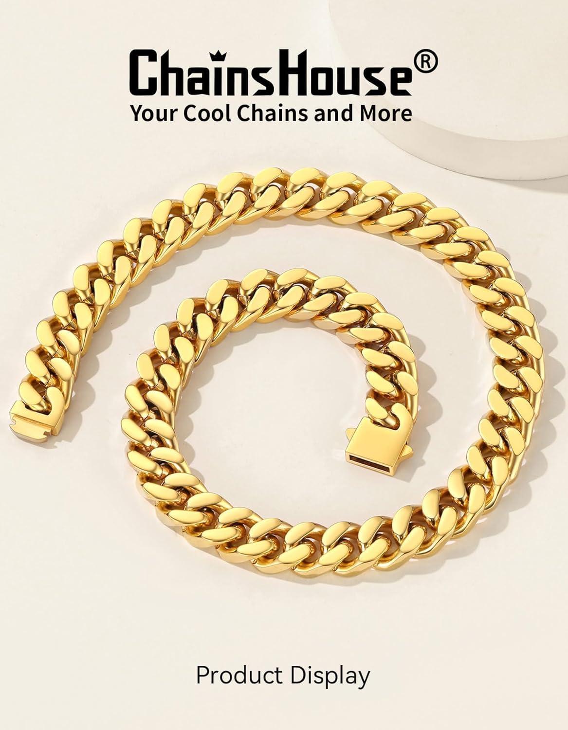 imageChainsHouse Chunky Cuban Link Chain Necklace for Women Stainless Steel Gold Chain Necklace 51214mm Width Hip Hop Cuban Chain Choker for Women Men Jewelry GiftsCGold 14mm