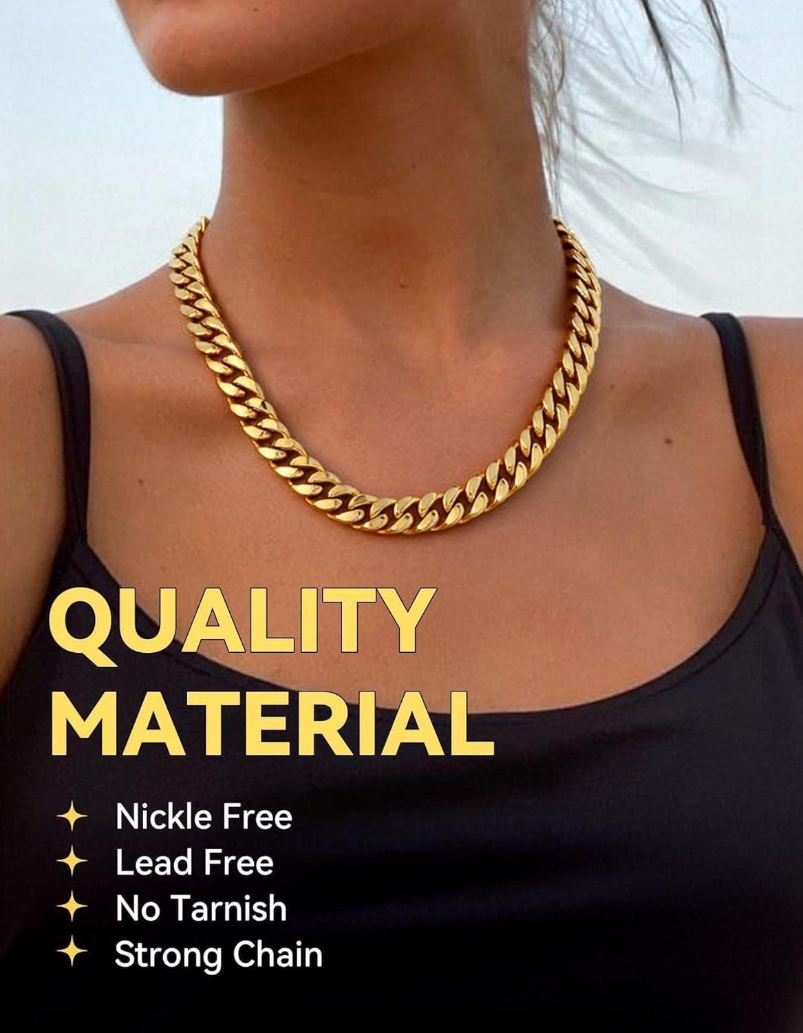 imageChainsHouse Chunky Cuban Link Chain Necklace for Women Stainless Steel Gold Chain Necklace 51214mm Width Hip Hop Cuban Chain Choker for Women Men Jewelry GiftsCGold 14mm