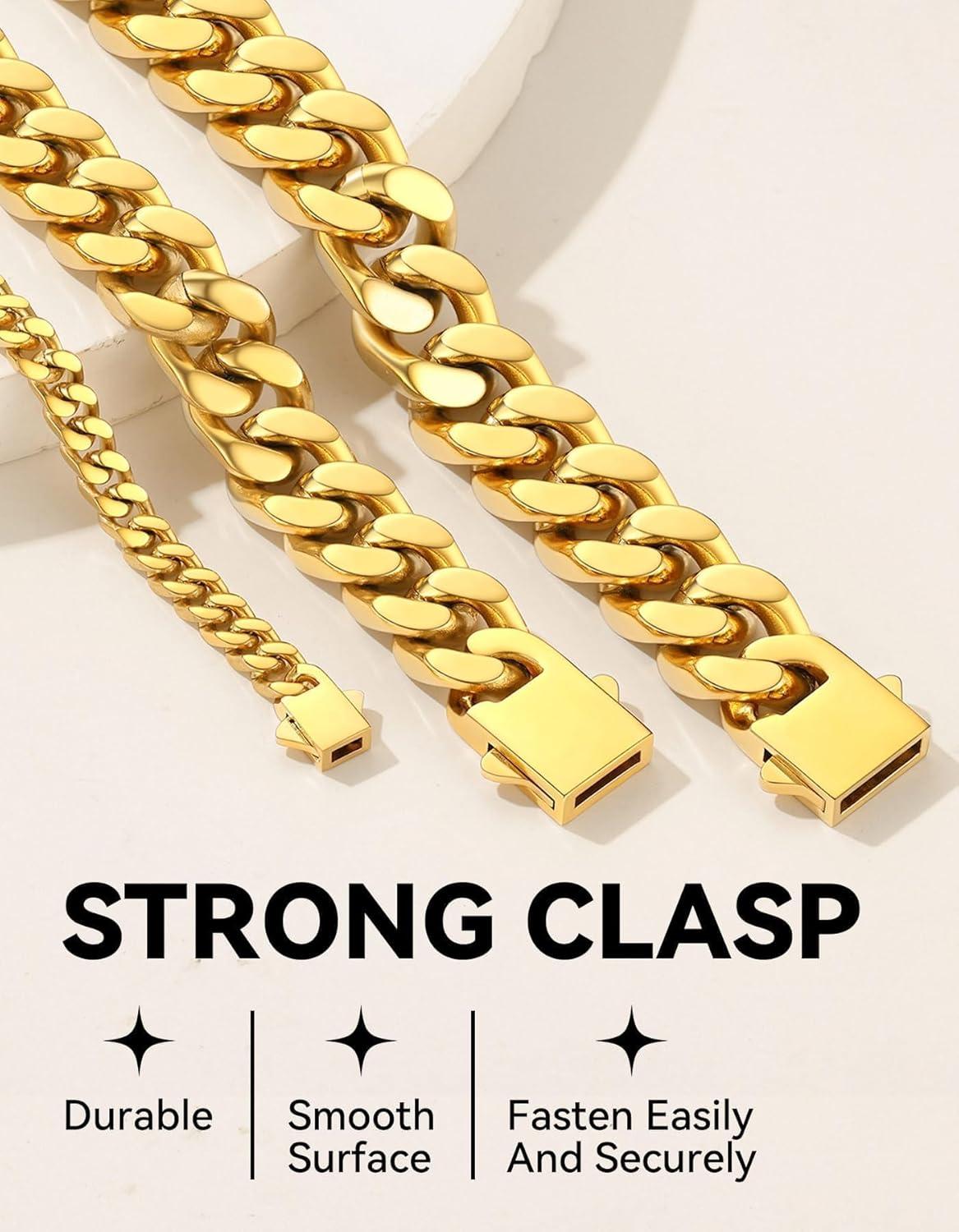 imageChainsHouse Chunky Cuban Link Chain Necklace for Women Stainless Steel Gold Chain Necklace 51214mm Width Hip Hop Cuban Chain Choker for Women Men Jewelry GiftsAGold 5mm
