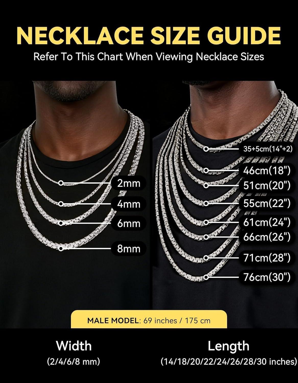imageChainsHouse Flat Box Chain Necklace Men 2468mm Round Link Chain Necklaces Stainless SteelBlack14K Gold Plated Mens Jewelry 14quot30quot Length Come Gift BoxA4mmstainless