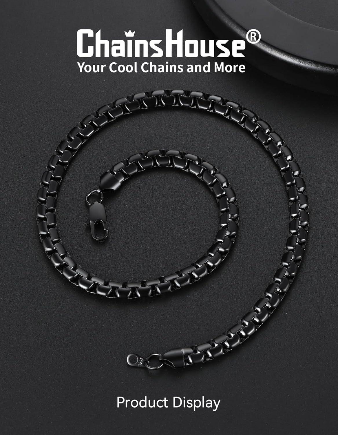 imageChainsHouse Flat Box Chain Necklace Men 2468mm Round Link Chain Necklaces Stainless SteelBlack14K Gold Plated Mens Jewelry 14quot30quot Length Come Gift BoxB8mmblack