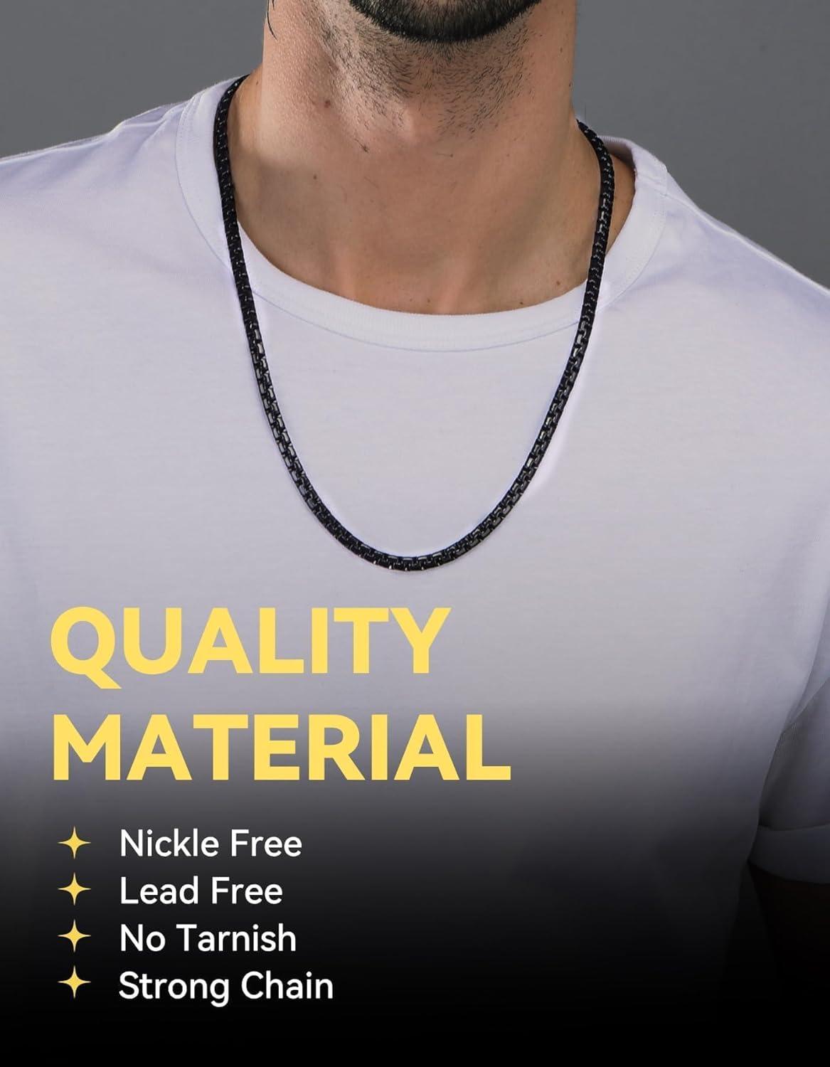 imageChainsHouse Flat Box Chain Necklace Men 2468mm Round Link Chain Necklaces Stainless SteelBlack14K Gold Plated Mens Jewelry 14quot30quot Length Come Gift BoxB4mmblack