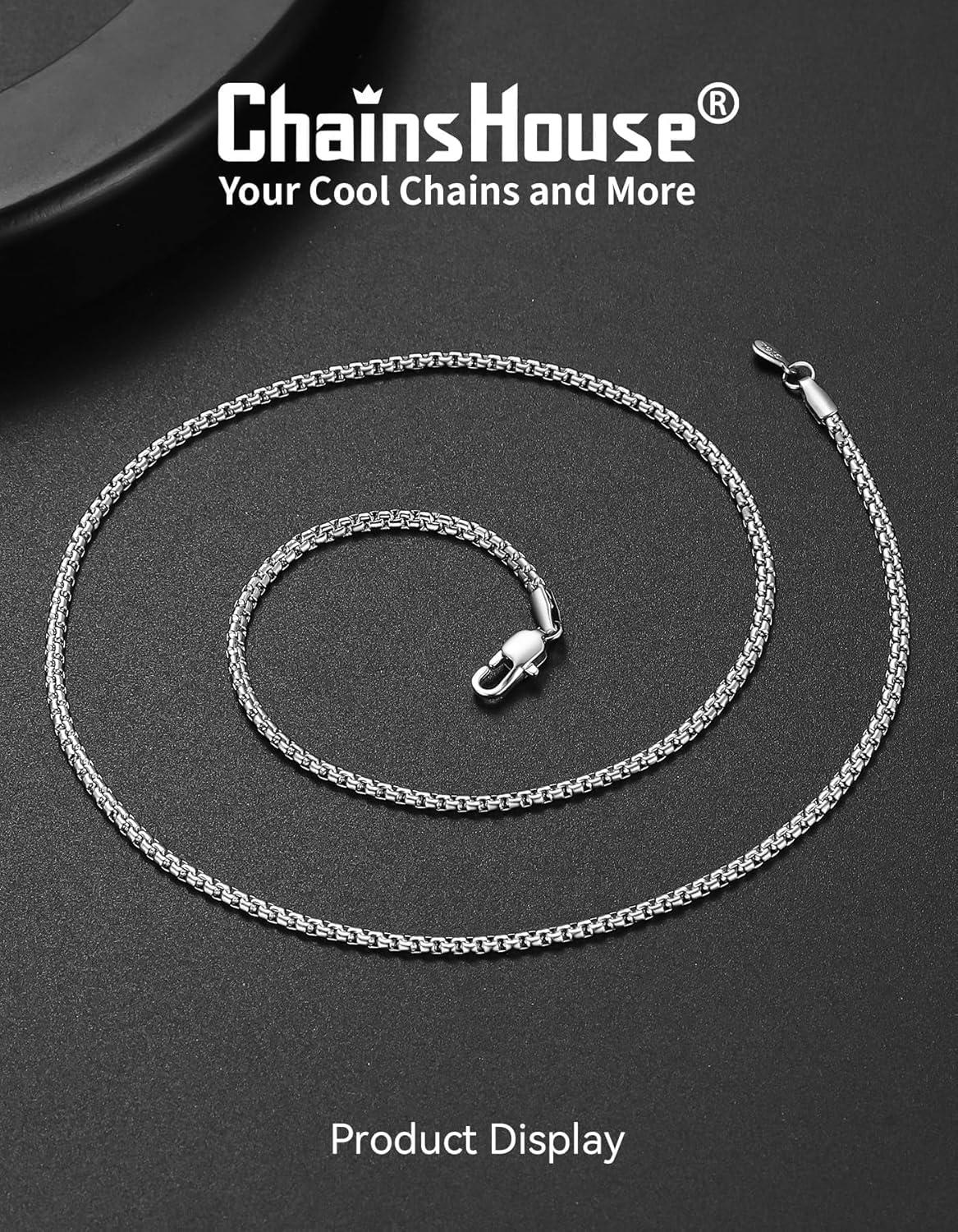 imageChainsHouse Flat Box Chain Necklace Men 2468mm Round Link Chain Necklaces Stainless SteelBlack14K Gold Plated Mens Jewelry 14quot30quot Length Come Gift BoxA2mmstainless