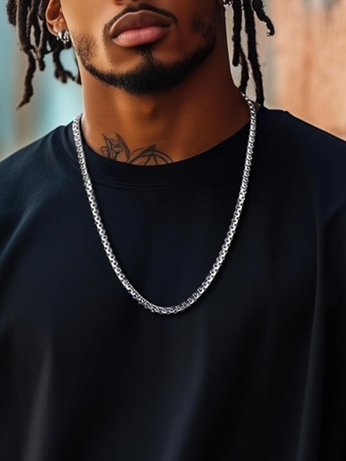 imageChainsHouse Flat Box Chain Necklace Men 2468mm Round Link Chain Necklaces Stainless SteelBlack14K Gold Plated Mens Jewelry 14quot30quot Length Come Gift BoxA6mmstainless