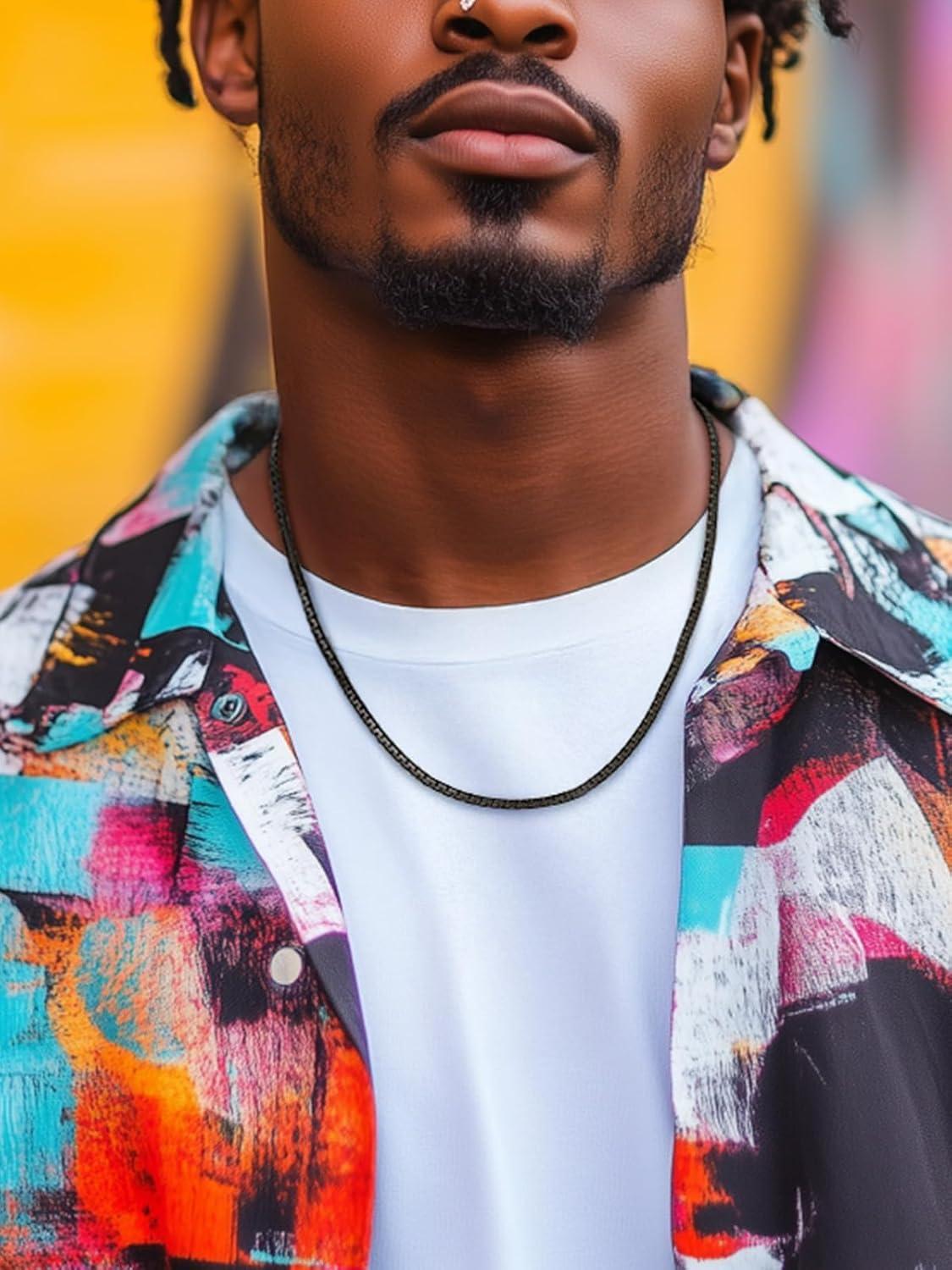 imageChainsHouse Flat Box Chain Necklace Men 2468mm Round Link Chain Necklaces Stainless SteelBlack14K Gold Plated Mens Jewelry 14quot30quot Length Come Gift BoxB4mmblack