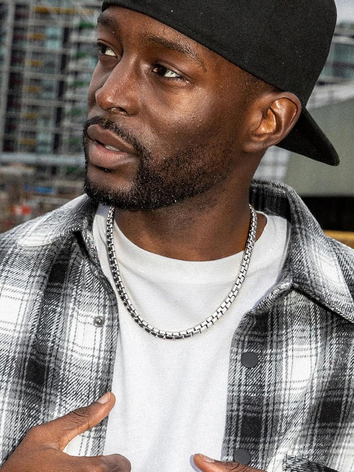 imageChainsHouse Flat Box Chain Necklace Men 2468mm Round Link Chain Necklaces Stainless SteelBlack14K Gold Plated Mens Jewelry 14quot30quot Length Come Gift BoxA8mmstainless