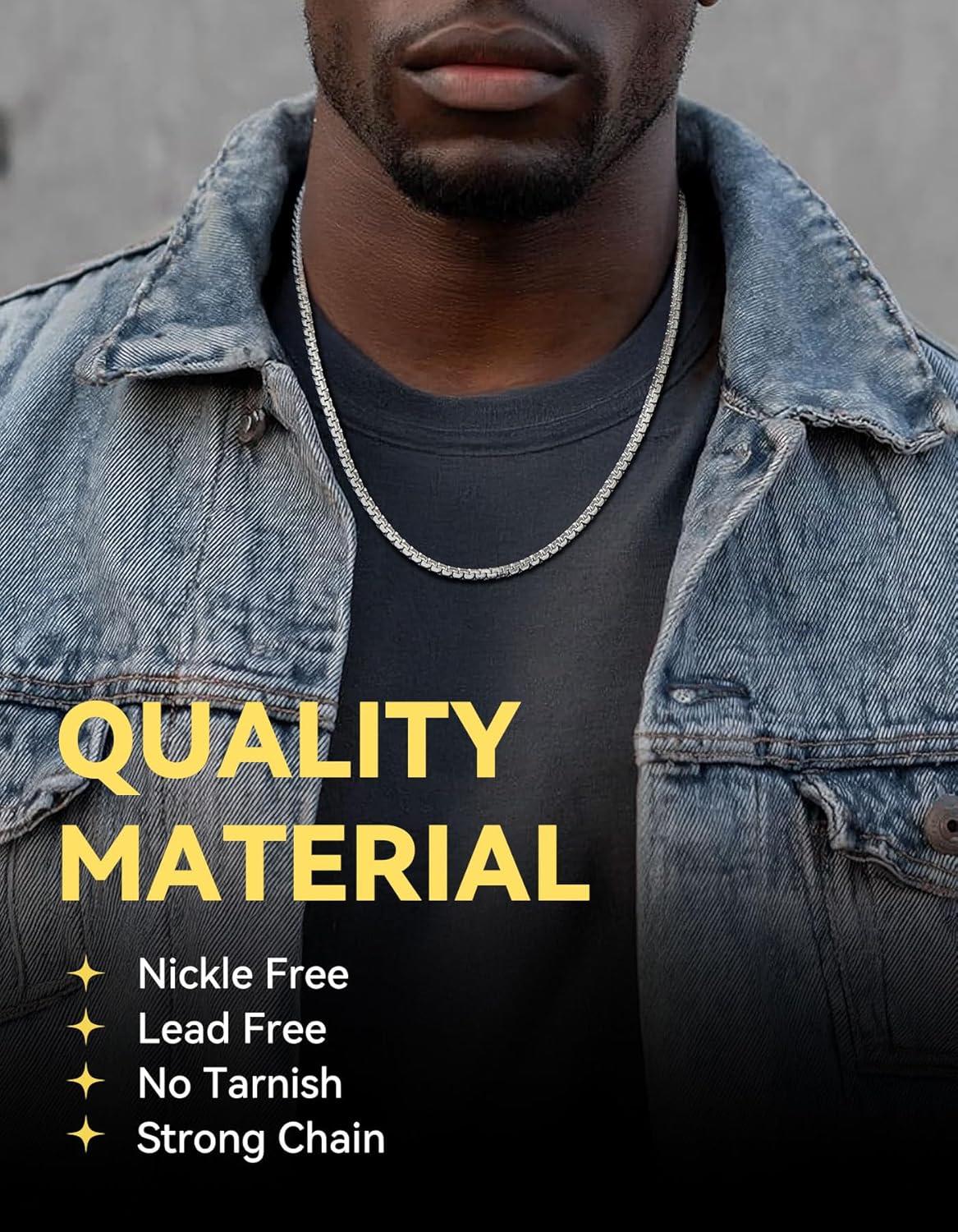 imageChainsHouse Flat Box Chain Necklace Men 2468mm Round Link Chain Necklaces Stainless SteelBlack14K Gold Plated Mens Jewelry 14quot30quot Length Come Gift BoxA4mmstainless