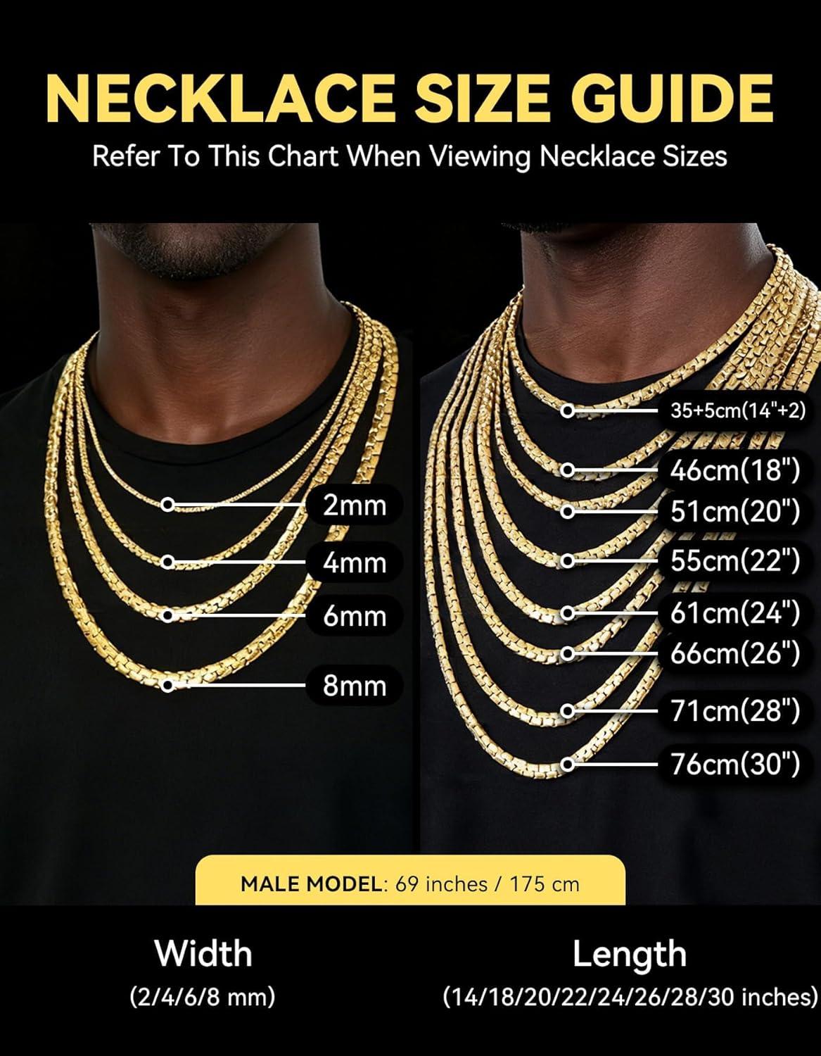 imageChainsHouse Flat Box Chain Necklace Men 2468mm Round Link Chain Necklaces Stainless SteelBlack14K Gold Plated Mens Jewelry 14quot30quot Length Come Gift BoxC8mmgold plated