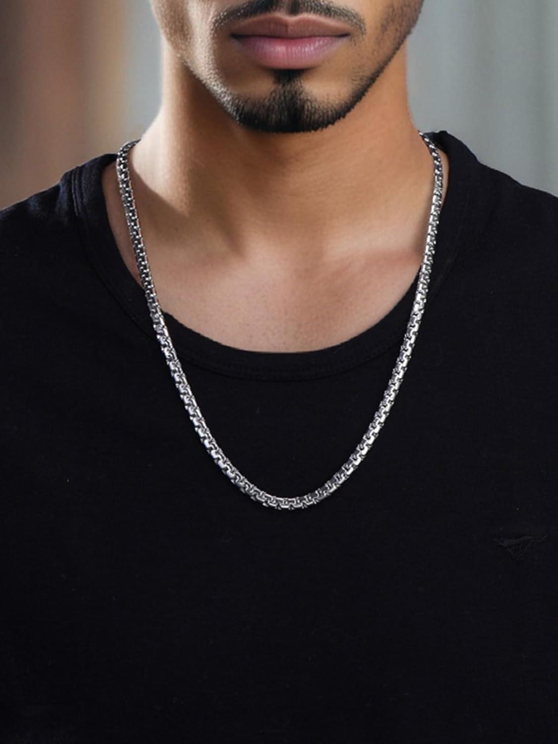 imageChainsHouse Flat Box Chain Necklace Men 2468mm Round Link Chain Necklaces Stainless SteelBlack14K Gold Plated Mens Jewelry 14quot30quot Length Come Gift BoxA6mmstainless