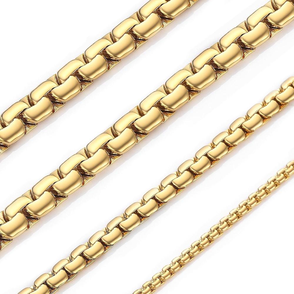 imageChainsHouse Flat Box Chain Necklace Men 2468mm Round Link Chain Necklaces Stainless SteelBlack14K Gold Plated Mens Jewelry 14quot30quot Length Come Gift BoxC2mmgold plated