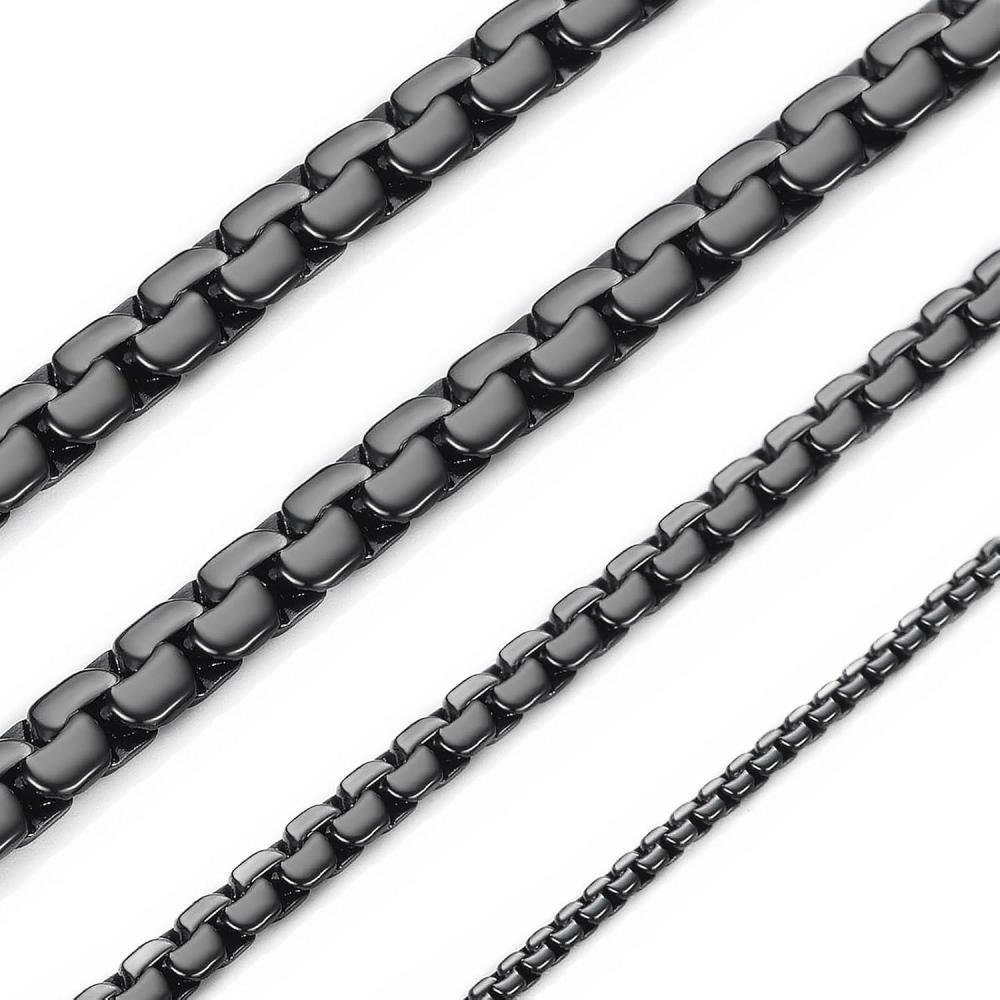 imageChainsHouse Flat Box Chain Necklace Men 2468mm Round Link Chain Necklaces Stainless SteelBlack14K Gold Plated Mens Jewelry 14quot30quot Length Come Gift BoxB4mmblack