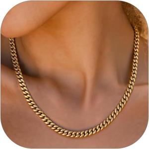 ChainsHouse Chunky Cuban Link Chain Necklace for Women, Stainless Steel Gold Chain Necklace, 5/12/14mm Width Hip Hop Cuban Chain Choker for Women Men Jewelry Gifts(A:Gold- 5mm)