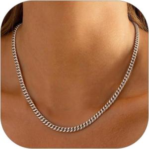 ChainsHouse Chunky Cuban Link Chain Necklace for Women, Stainless Steel Gold Chain Necklace, 5/12/14mm Width Hip Hop Cuban Chain Choker for Women Men Jewelry Gifts(D:Steel- 5mm)