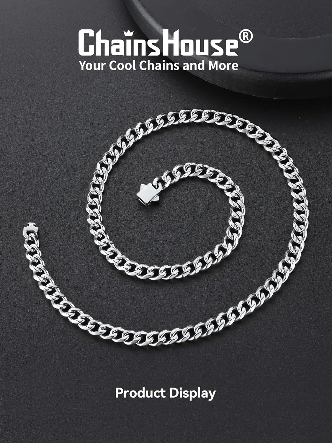 imageChainsHouse Cuban Chain Necklace for Men Stainless SteelBlackGold Plated Miami Cuban Necklace 6912MM Width 18quot30quot Length Hip Hop Jewelry Send Gift Boxa 6mm widthsteel