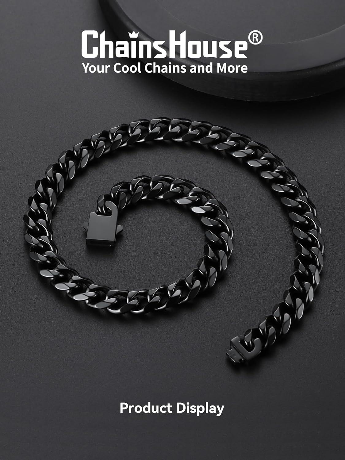 imageChainsHouse Cuban Chain Necklace for Men Stainless SteelBlackGold Plated Miami Cuban Necklace 6912MM Width 18quot30quot Length Hip Hop Jewelry Send Gift Boxd 12mm widthblack