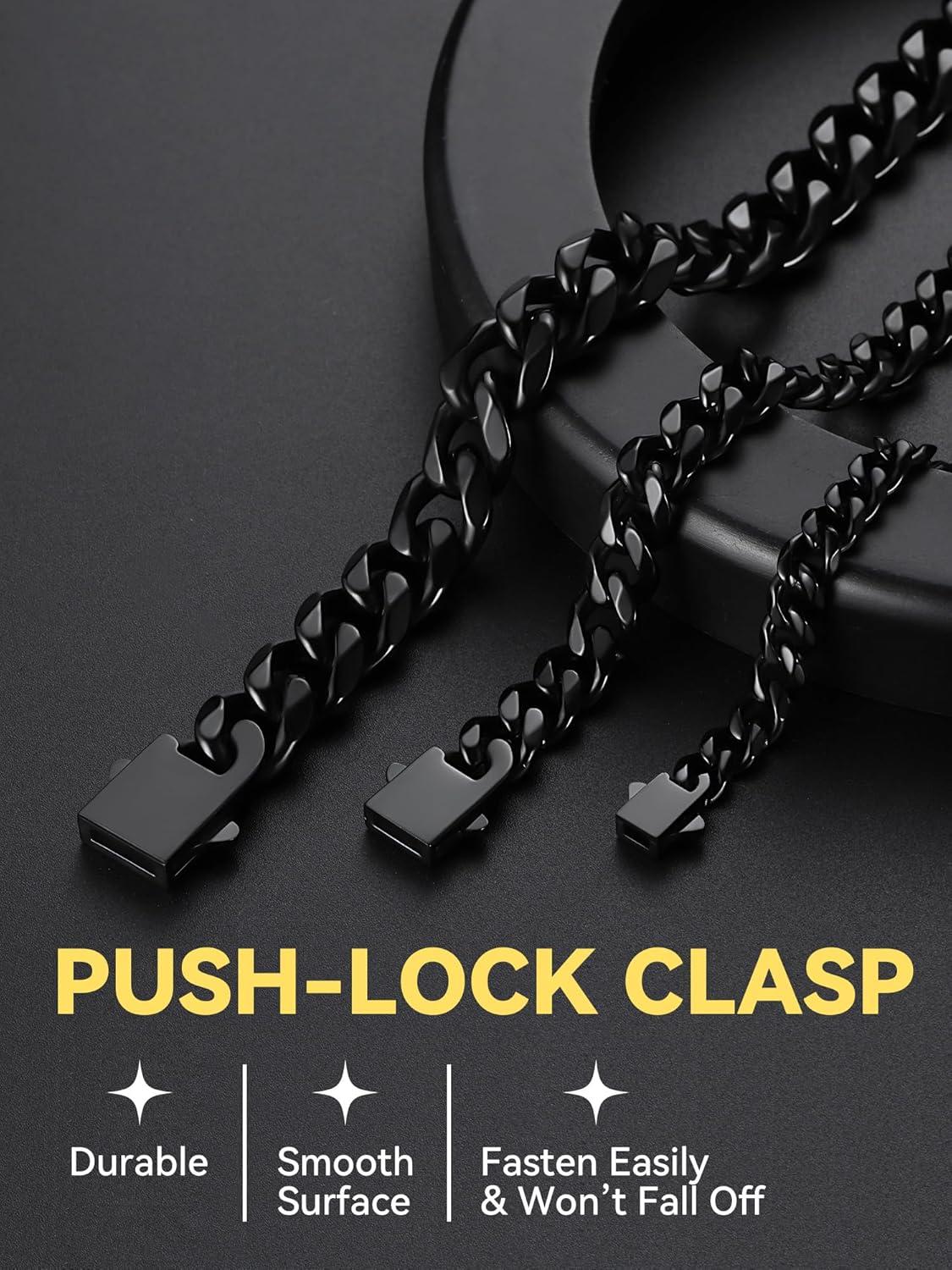imageChainsHouse Cuban Chain Necklace for Men Stainless SteelBlackGold Plated Miami Cuban Necklace 6912MM Width 18quot30quot Length Hip Hop Jewelry Send Gift Boxd 12mm widthblack