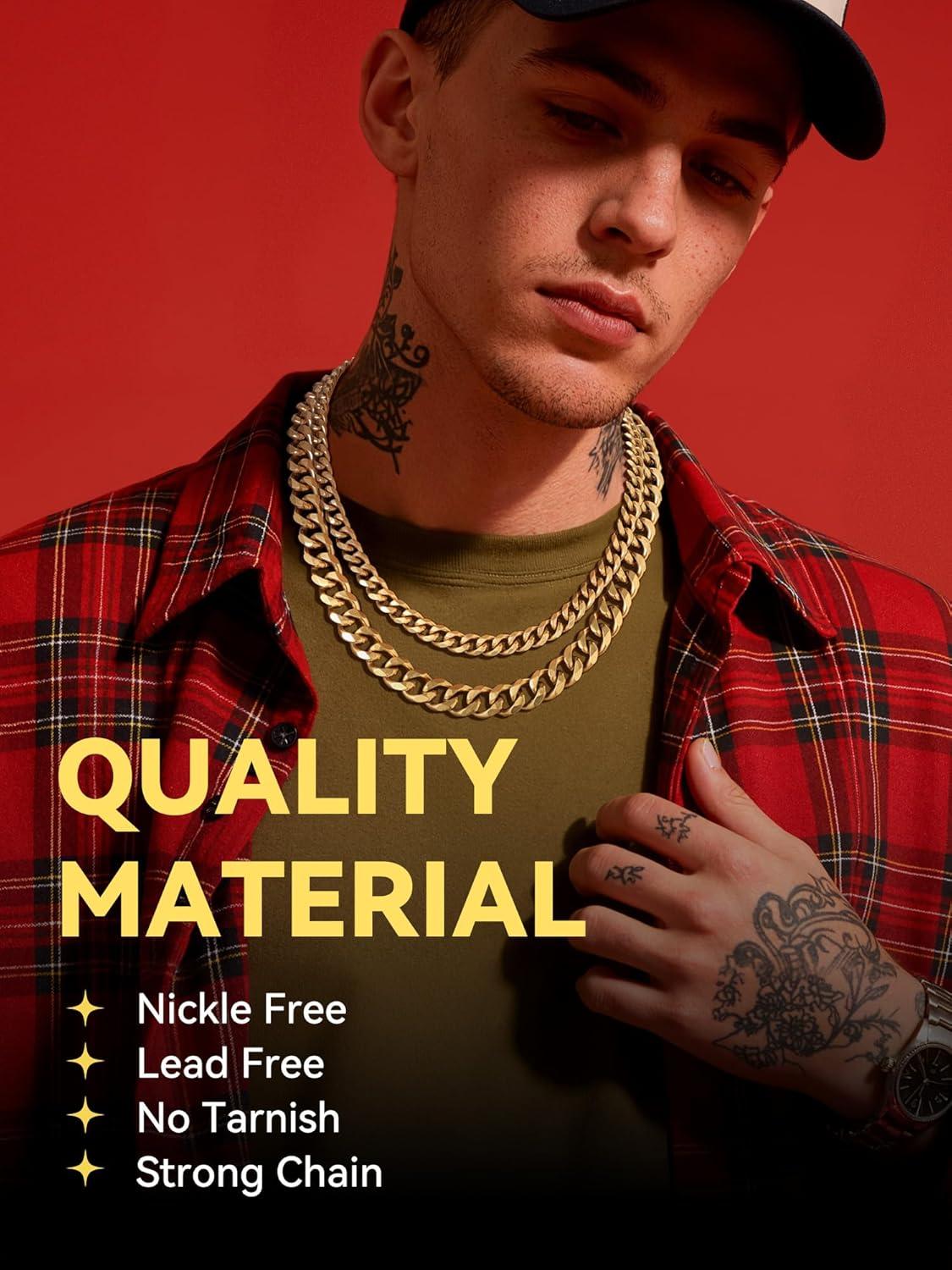 imageChainsHouse Cuban Chain Necklace for Men Stainless SteelBlackGold Plated Miami Cuban Necklace 6912MM Width 18quot30quot Length Hip Hop Jewelry Send Gift Boxg 12mm widthgold plated