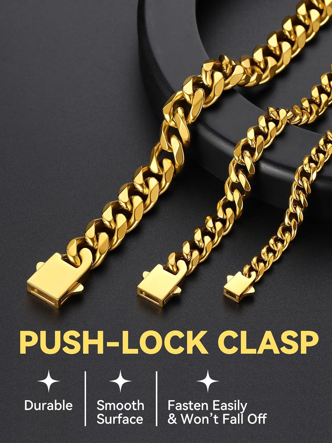 imageChainsHouse Cuban Chain Necklace for Men Stainless SteelBlackGold Plated Miami Cuban Necklace 6912MM Width 18quot30quot Length Hip Hop Jewelry Send Gift Boxg 12mm widthgold plated