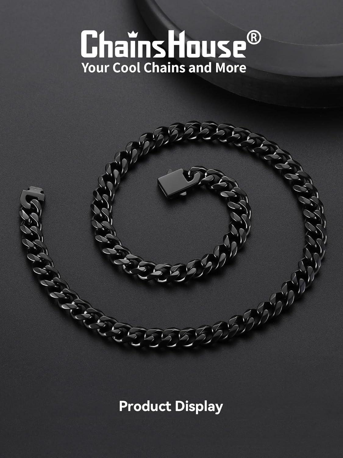 imageChainsHouse Cuban Chain Necklace for Men Stainless SteelBlackGold Plated Miami Cuban Necklace 6912MM Width 18quot30quot Length Hip Hop Jewelry Send Gift Boxc 9mm widthblack