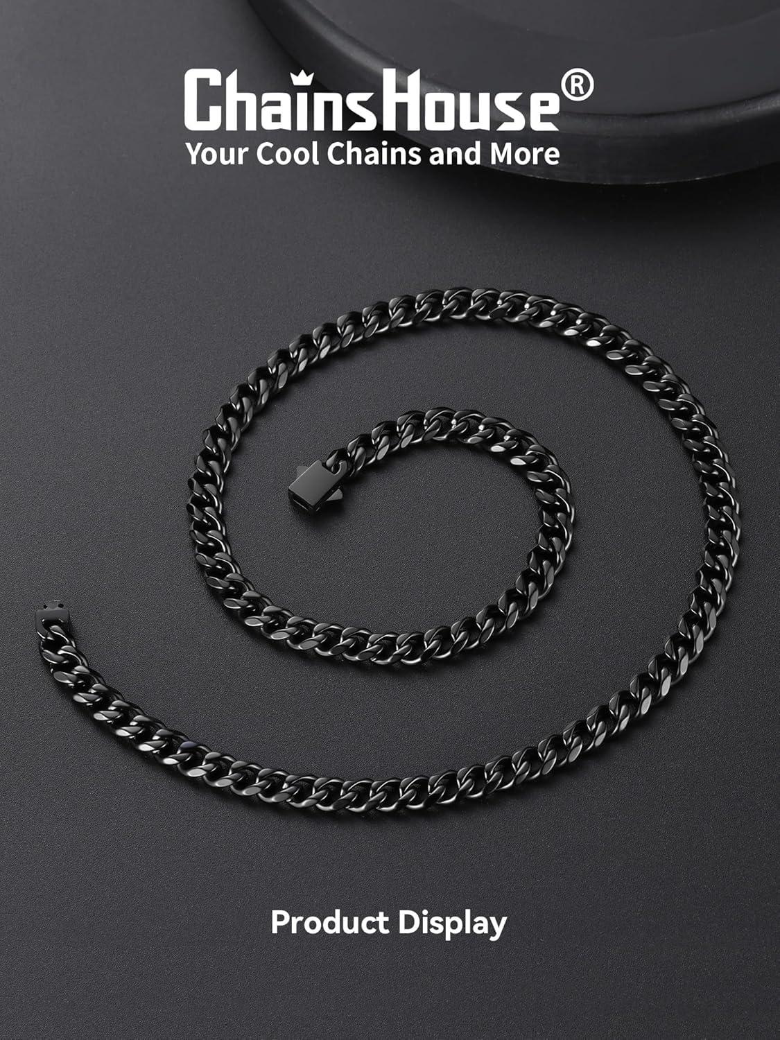 imageChainsHouse Cuban Chain Necklace for Men Stainless SteelBlackGold Plated Miami Cuban Necklace 6912MM Width 18quot30quot Length Hip Hop Jewelry Send Gift Boxc 6mm widthblack