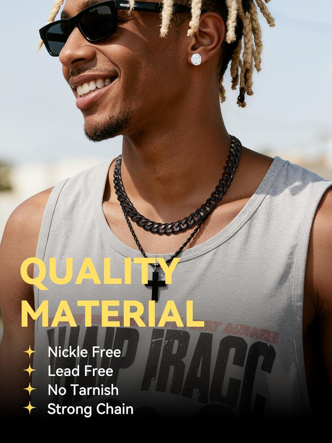 imageChainsHouse Cuban Chain Necklace for Men Stainless SteelBlackGold Plated Miami Cuban Necklace 6912MM Width 18quot30quot Length Hip Hop Jewelry Send Gift Boxd 12mm widthblack