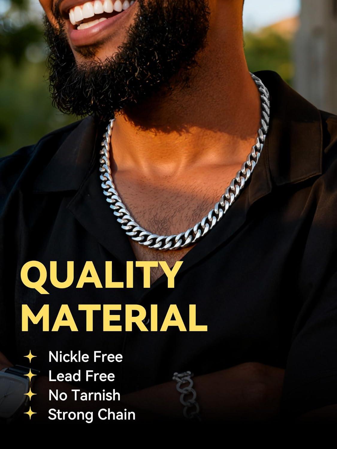 imageChainsHouse Cuban Chain Necklace for Men Stainless SteelBlackGold Plated Miami Cuban Necklace 6912MM Width 18quot30quot Length Hip Hop Jewelry Send Gift Boxb 12mm widthsteel