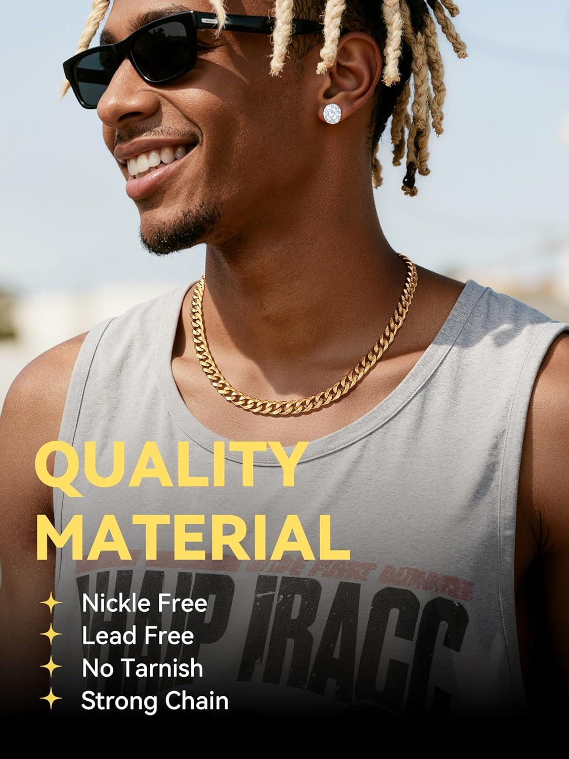 imageChainsHouse Cuban Chain Necklace for Men Stainless SteelBlackGold Plated Miami Cuban Necklace 6912MM Width 18quot30quot Length Hip Hop Jewelry Send Gift Boxf 9mm widthgold plated