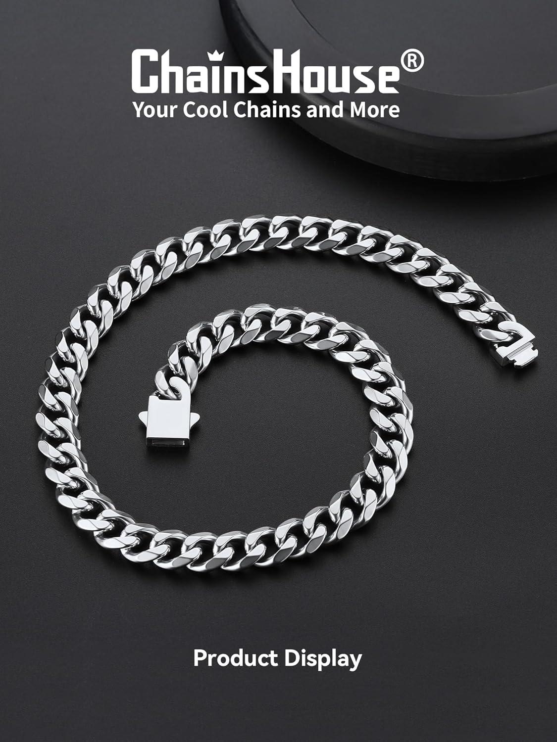 imageChainsHouse Cuban Chain Necklace for Men Stainless SteelBlackGold Plated Miami Cuban Necklace 6912MM Width 18quot30quot Length Hip Hop Jewelry Send Gift Boxb 12mm widthsteel