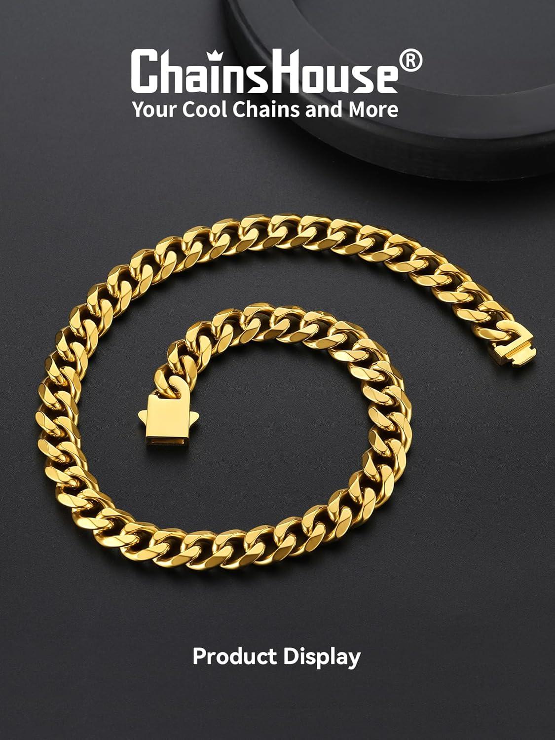 imageChainsHouse Cuban Chain Necklace for Men Stainless SteelBlackGold Plated Miami Cuban Necklace 6912MM Width 18quot30quot Length Hip Hop Jewelry Send Gift Boxg 12mm widthgold plated