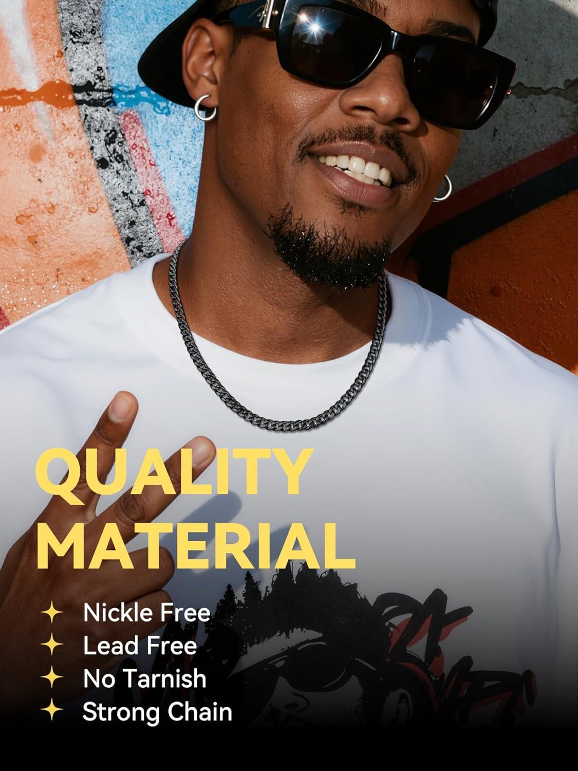 imageChainsHouse Cuban Chain Necklace for Men Stainless SteelBlackGold Plated Miami Cuban Necklace 6912MM Width 18quot30quot Length Hip Hop Jewelry Send Gift Boxc 6mm widthblack