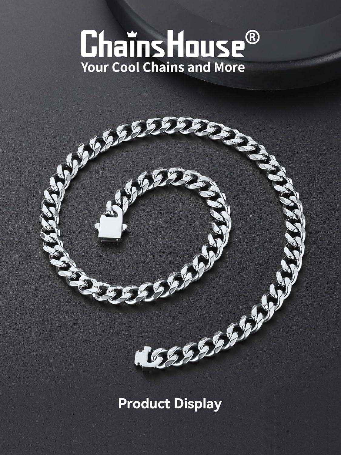 imageChainsHouse Cuban Chain Necklace for Men Stainless SteelBlackGold Plated Miami Cuban Necklace 6912MM Width 18quot30quot Length Hip Hop Jewelry Send Gift Boxa 9mm widthsteel
