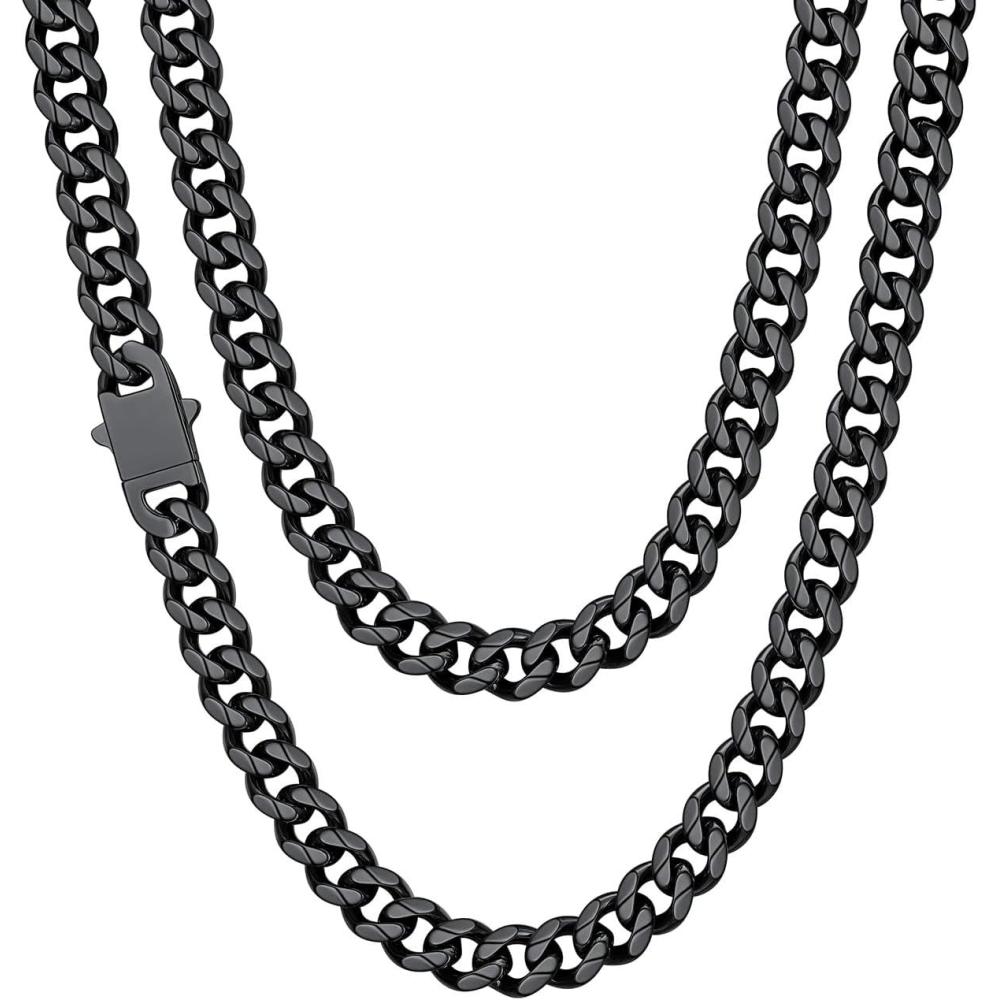 imageChainsHouse Cuban Chain Necklace for Men Stainless SteelBlackGold Plated Miami Cuban Necklace 6912MM Width 18quot30quot Length Hip Hop Jewelry Send Gift Boxc 9mm widthblack