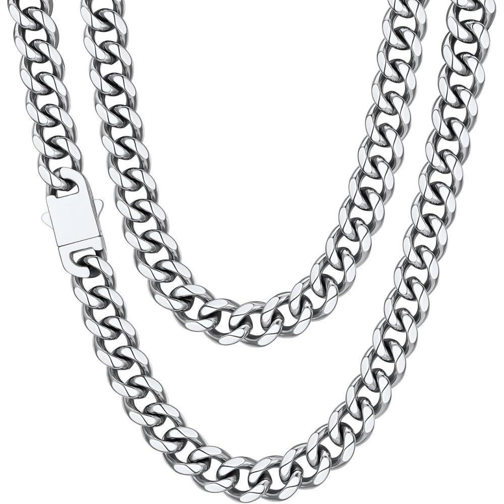 imageChainsHouse Cuban Chain Necklace for Men Stainless SteelBlackGold Plated Miami Cuban Necklace 6912MM Width 18quot30quot Length Hip Hop Jewelry Send Gift Boxb 12mm widthsteel