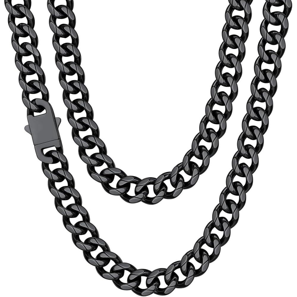 imageChainsHouse Cuban Chain Necklace for Men Stainless SteelBlackGold Plated Miami Cuban Necklace 6912MM Width 18quot30quot Length Hip Hop Jewelry Send Gift Boxd 12mm widthblack