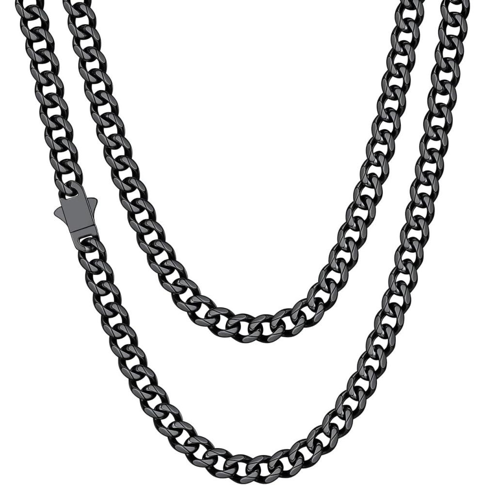 imageChainsHouse Cuban Chain Necklace for Men Stainless SteelBlackGold Plated Miami Cuban Necklace 6912MM Width 18quot30quot Length Hip Hop Jewelry Send Gift Boxc 6mm widthblack