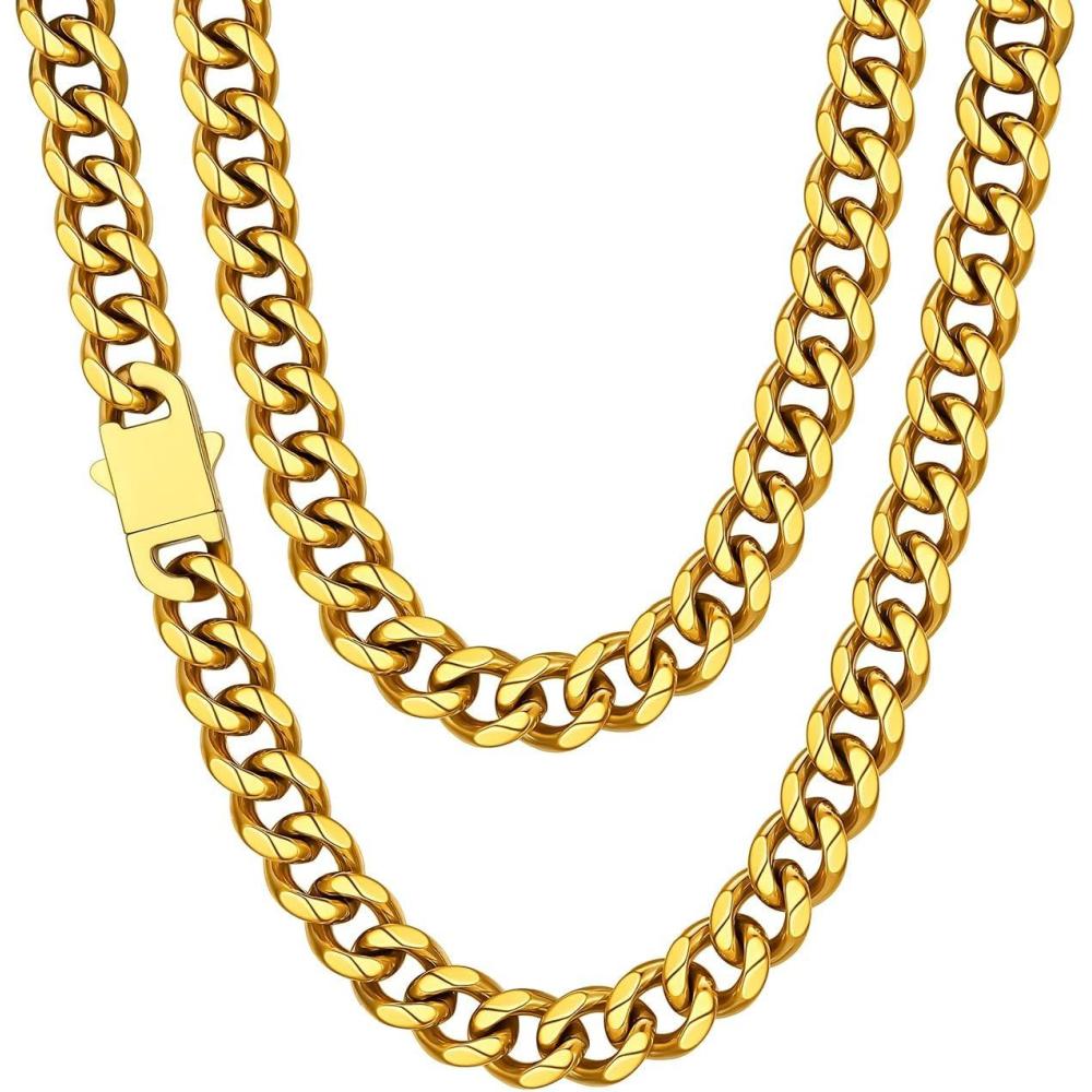 imageChainsHouse Cuban Chain Necklace for Men Stainless SteelBlackGold Plated Miami Cuban Necklace 6912MM Width 18quot30quot Length Hip Hop Jewelry Send Gift Boxg 12mm widthgold plated