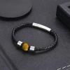 TRUMIUM Beaded Bracelets for Men Women Natural 10mm Tiger Eyes Mens Leather Bracelet Gemstone Jewelry for Him 7.5/8.3/9 Inch Length(Silver)