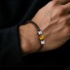 TRUMIUM Beaded Bracelets for Men Women Natural 10mm Tiger Eyes Mens Leather Bracelet Gemstone Jewelry for Him 7.5/8.3/9 Inch Length(Silver)