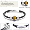 TRUMIUM Beaded Bracelets for Men Women Natural 10mm Tiger Eyes Mens Leather Bracelet Gemstone Jewelry for Him 7.5/8.3/9 Inch Length(Silver)