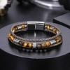 TRUMIUM Beaded Leather Bracelets for Men Braided Natural Tiger Eyes Mens Bracelet Brown Multi-Layer Jewelry for Him 7.5/8.3/9 Inch Length(Brown Leather)