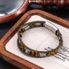 TRUMIUM Beaded Leather Bracelets for Men Braided Natural Tiger Eyes Mens Bracelet Brown Multi-Layer Jewelry for Him 7.5/8.3/9 Inch Length(Brown Leather)