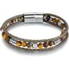 TRUMIUM Beaded Leather Bracelets for Men Braided Natural Tiger Eyes Mens Bracelet Brown Multi-Layer Jewelry for Him 7.5/8.3/9 Inch Length(Brown Leather)