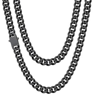 ChainsHouse Cuban Chain Necklace for Men, Stainless Steel/Black/Gold Plated Miami Cuban Necklace 6/9/12MM Width 18″-30″ Length Hip Hop Jewelry, Send Gift Box(c. 9mm width-black)